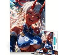 Puzzle da 1000 pezzi con ragazza anime Oni sorridente per adolescenti, gioco di logica fine, passatempo rilassante, bordo netto, pezzo da collezione 38x52cm