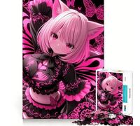 Puzzle da 1000 pezzi con ragazza anime rosa e ali di farfalla, ideale per adulti, per stimolare la memoria, passatempo casalingo, assemblaggio di immagini e decorazione murale (38x52cm)