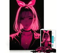 Puzzle da 1000 pezzi con ragazza anime rosa neon, giocattolo per adolescenti, attività per la casa, bordi precisi, lista dei desideri di Babbo Natale (38x52cm)