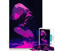 Puzzle da 1000 pezzi con ragazza anime rosa neon,gioco di concentrazione,tecnica di taglio professionale,hobby affascinante per i momenti di svago (50x75cm)