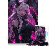 Puzzle da 1000 pezzi con ragazza anime rosa neon per adolescenti, gioco di logica, leggero e rilassante, taglio liscio, decorazione da parete (50x75cm)