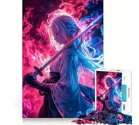 Puzzle da 1000 pezzi con ragazza anime samurai al neon, gioco intelligente per interni, bordi lisci, pezzo da collezione (50x75cm)