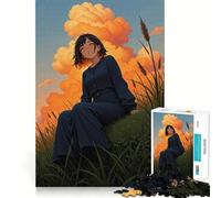 Puzzle da 1000 pezzi con ragazza anime seduta in un prato,gioco di memoria ad alta precisione,sfida interattiva per il cervello per la casa (50x75cm)