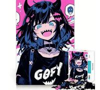 Puzzle da 1000 pezzi con ragazza anime sorridente con corna, ideale per adolescenti, un gioco che stimola la riflessione e il divertimento, con tagli precisi, perfetto come regalo di Natale 38x26cm