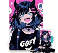 Puzzle da 1000 pezzi con ragazza anime sorridente con corna, per adulti, gioco di logica puro, divertimento rilassante, tagli netti, 50x75cm