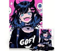 Puzzle da 1000 pezzi con ragazza anime sorridente con corna, per adulti, gioco di logica puro, divertimento rilassante, tagli netti, 50x75cm