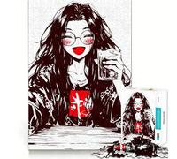 Puzzle da 1000 pezzi con ragazza anime sorridente e bevanda, ideale per adolescenti Giocattolo intelligente per il tempo libero, taglio preciso, regalo stagionale 38x26cm