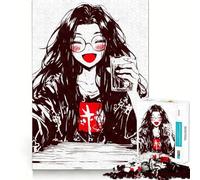 Puzzle da 1000 pezzi con ragazza anime sorridente e bevanda ideale per adulti per stimolare la memoria e per divertirsi in famiglia Motivo da assemblare perfetto per i desideri di Babbo Natale 50x75cm