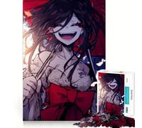 Puzzle da 1000 pezzi con ragazza anime sorridente e fiocco rosso per adulti, gioco di logica puro, divertimento rilassante, tagli netti, 38x26cm