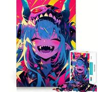 Puzzle da 1000 pezzi con ragazza anime sorridente e maschera da demone per adolescenti, ideale per migliorare la memoria, calmare la mente e creare un'opera d'arte nitida e da collezione 38x26cm