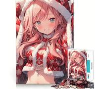 Puzzle da 1000 pezzi con ragazza anime sorridente in rosso, ideale per adulti, un gioco per allenare la mente e divertirsi insieme Taglio di precisione, perfetto per esporre opere d'arte 38x26cm