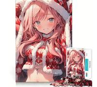 Puzzle da 1000 pezzi con ragazza anime sorridente in rosso per adolescenti, giocattolo antistress, taglio netto, lista dei desideri di Babbo Natale 50x75cm