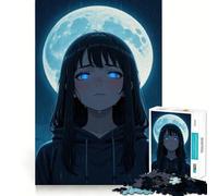 Puzzle da 1000 pezzi con ragazza anime sotto la pioggia e la luna,gioco stimolante per la mente,incastro perfetto,nessun pezzo si stacca,sfida interattiva per il cervello da fare a casa (38x26cm)