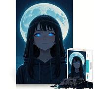 Puzzle da 1000 pezzi con ragazza anime sotto la pioggia e la luna,ideale per allenare la mente,con incastri precisi e senza spazi vuoti,un'attività divertente per rafforzare i legami affettivi