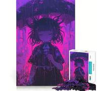 Puzzle da 1000 pezzi con ragazza anime sotto la pioggia in un cimitero,ideale per adolescenti Divertimento con il memory train,connessione pulita e senza soluzione di continuità,attività da fare