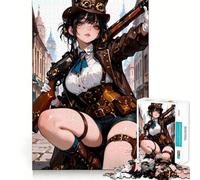 Puzzle da 1000 pezzi con ragazza anime steampunk con fucile per adulti, gioco di puzzle rilassante e di facile comprensione, decorazione murale 38x26cm