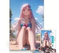 Puzzle da 1000 pezzi con ragazza anime sulla spiaggia,taglio senza soluzione di continuità,gioco di logica,regalo,gioco casual,decorazione natalizia per la casa (38x26cm)
