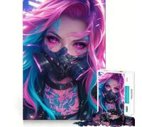 Puzzle da 1000 pezzi con ragazza anime tatuata al neon e maschera, ideale per adulti Gioco di allenamento mentale, divertimento in casa, taglio di precisione, regalo per le vacanze (50x75cm)
