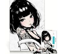 Puzzle da 1000 pezzi con ragazza anime tatuata che fuma, ideale per adulti Rompicapo per la casa, tempo libero, assemblaggio di immagini, regalo di compleanno (38x26cm)