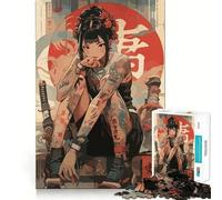 Puzzle da 1000 pezzi con ragazza anime tatuata e katana, ideale per adolescenti, gioco intelligente e rilassante, con schema di montaggio e lista dei desideri di Babbo Natale 38x52cm