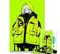 Puzzle da 1000 pezzi con ragazza anime verde neon per adolescenti, gioco di logica solido, divertimento rilassante, taglio di precisione, regalo speciale (38x26cm)