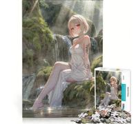 Puzzle da 1000 pezzi con ragazza anime vicino a una cascata, decorazione da parete, stimolante da completare, ideale per rafforzare il legame di coppia 38x52cm