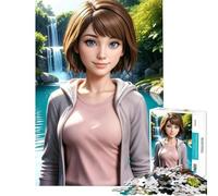 Puzzle da 1000 pezzi con ragazza anime vicino a una cascata gioco educativo regalo di compleanno per tutta la famiglia (dimensioni 38x26cm)