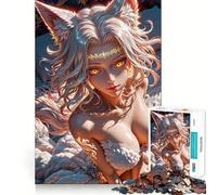 Puzzle da 1000 pezzi con ragazza anime volpe bianca,gioco per adolescenti che stimola la concentrazione mentale,bordi lisci e tagliati con precisione,ideale come regalo di Natale (38x26cm)