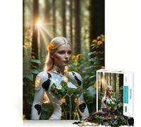 Puzzle da 1000 pezzi con ragazza bionda e robot nella foresta,disegno ritagliato con precisione,sfida intelligente e divertente,gioco di svago,regalo di Natale 38x26cm