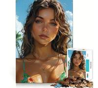 Puzzle da 1000 pezzi con ragazza bruna in bikini sulla spiaggia,bordi lisci,gioco creativo,giocattolo per momenti di relax,regalo di compleanno divertente (38x26cm)