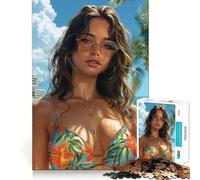 Puzzle da 1000 pezzi con ragazza bruna in bikini sulla spiaggia,bordi perfetti,divertente rompicapo,regalo per il relax,regalo di compleanno,arte (50x75cm)