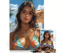 Puzzle da 1000 pezzi con ragazza bruna in bikini sulla spiaggia, ideale per adulti, per stimolare la memoria, la calma e il relax Regalo speciale (50x75cm)