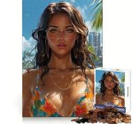 Puzzle da 1000 pezzi con ragazza bruna in bikini sulla spiaggia, per adulti, ideale per stimolare la memoria, per il tempo libero e come evadere dalla realtà, con taglio di qualità e un regalo