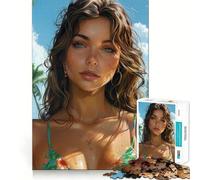 Puzzle da 1000 pezzi con ragazza bruna in bikini sulla spiaggia,ritaglio preciso,gioco creativo per la mente,momento di relax,regalo di compleanno,hobby (38x52cm)