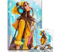 Puzzle da 1000 pezzi con ragazza con le cuffie per adulti e adolescenti, giocattoli, giochi educativi antistress, adatti per la decorazione della scrivania, 38x26cm