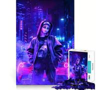 Puzzle da 1000 pezzi con ragazza cyberpunk al neon, ideale per adulti, regalo, gioco di logica, momento di condivisione, taglio preciso, sorpresa di compleanno (50x75cm)