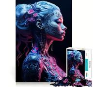 Puzzle da 1000 pezzi con ragazza cyberpunk floreale al neon per adolescenti, giocattolo educativo, attività domestica, bordi precisi, lista dei desideri di Babbo Natale (38x26cm)