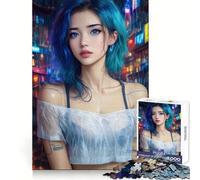 Puzzle da 1000 pezzi con ragazza cyberpunk in città al neon sotto la pioggia ideale per adolescenti per sviluppare la memoria e divertirsi nel tempo libero Bordi nitidi Regalo perfetto per le vacanze