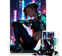 Puzzle da 1000 pezzi con ragazza cyborg in stile anime cyberpunk per adolescenti,ideale per stimolare la mente,creare attività creative di alta precisione e rilassanti (38x26cm)