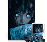 Puzzle da 1000 pezzi con ragazza dagli occhi azzurri e giornale, stimolante per la mente, per il tempo libero e il divertimento, con chiusura di sicurezza, ideale come regalo di compleanno (38x52cm)