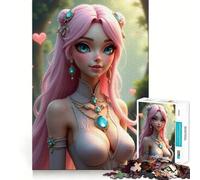 Puzzle da 1000 pezzi con ragazza dai capelli rosa e gioielli nella foresta, per adulti Un gioco divertente e intelligente da fare insieme Taglio preciso Espositore per opere d'arte (38x52cm)