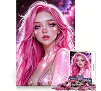 Puzzle da 1000 pezzi con ragazza dai capelli rosa nello spazio, ideale per adolescenti, un gioco che stimola la mente e crea momenti di serenità Regalo perfetto per le festività (50x75cm)