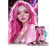 Puzzle da 1000 pezzi con ragazza dai capelli rosa nello spazio, per adulti, ideale per migliorare la memoria, alleviare lo stress e creare un'attività rilassante, regalo di Natale (38x26cm)