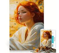 Puzzle da 1000 pezzi con ragazza dai capelli rossi su uno sfondo dorato vorticoso ideale per adolescenti Gioco di logica e di concentrazione passatempo rilassante bordi lisci regalo di alta qualità