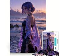 Puzzle da 1000 pezzi con ragazza dai capelli viola sulla spiaggia, ideale per adolescenti Gioco di logica stimolante, silenzioso, con bordi netti, elegante regalo (38x26cm)