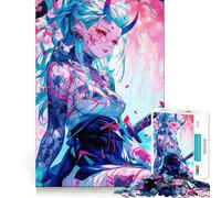 Puzzle da 1000 pezzi con ragazza demone anime con spada,ideale per adolescenti Divertimento stimolante,senza spazi vuoti,incastro perfetto,svago avvincente per interni accoglienti (38x26cm)