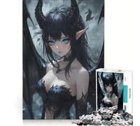 Puzzle da 1000 pezzi con ragazza demone anime dagli occhi azzurri, gioco per tutta la famiglia, divertente e spiritoso, compleanno e Natale 38x52cm