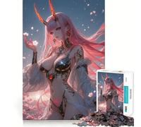 Puzzle da 1000 pezzi con ragazza demone anime dai capelli rosa,ideale per stimolare la concentrazione e creare un puzzle divertente,tagliato al laser per un incastro perfetto Attività per rafforzare