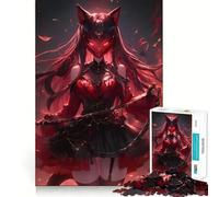Puzzle da 1000 pezzi con ragazza demone anime dai capelli rossi e maschera, per adulti, ideale per rafforzare la memoria, calmare la mente, creare un'atmosfera piacevole e sorprendente (38x52cm)