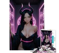 Puzzle da 1000 pezzi con ragazza demone anime in neon sfida di intelligenza giocattolo avvincente gioco impossibile antistress idee regalo (dimensioni 75x50cm)